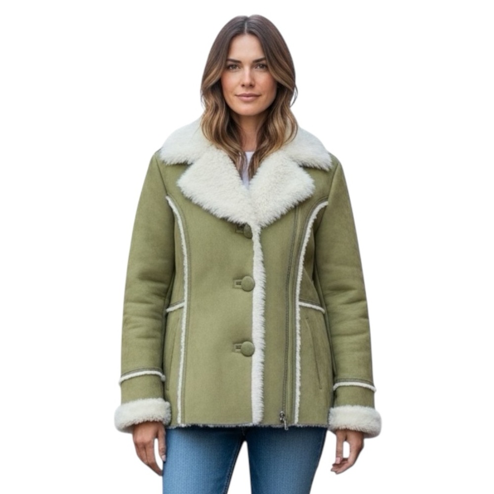 🔃Novelti Adorable Junior Green Faux Suede Faux Fur Jacket